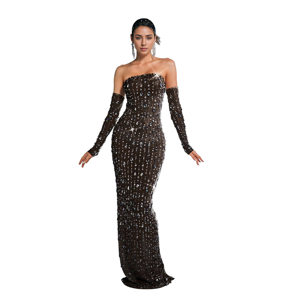 C7021 cross-border   independent station fashionfashion women's hot diamond one-line skirt dress long skirt
