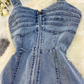 Fashion cross-border summernew arrival denim dress suspender backless high waist zipper silm large swing denim long skirt
