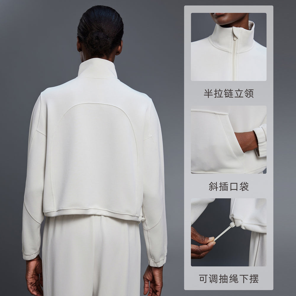 Casualloose half-zip sweatshirt women's autum windproof stand collar drawstring hem fitness sports topsd25136