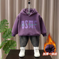 Boys' hoodie set - new  collection: stylish and trendy, fleece-lined cartoon hoodie two-piece outfit for autumn/winter