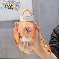 Summer fun kids' plastic straw water bottle - new cute, high-value design for elementary school students, boys and girls - portable cartoon cup
