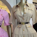 European and american cross-border women's fashion:  summer new arrival - stylish and elegant lapel button-down pocket short-sleeve shirt dress