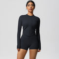 pure color brushed nylon nude zipper outwearlong sleeves yoga suit tight running sports fitness suit