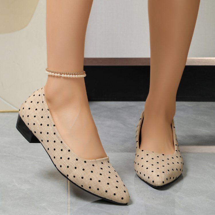 Exportplus size thick heel pointed toe flats spring & fallnew arrivalcasualfashionflats polka dot tweed styleflats