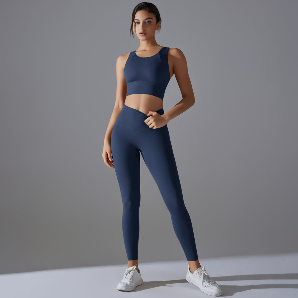 All-in-one high-strength shockproof yoga vest suit nude antibacterial inner elastic sports fitness two-piece set for women