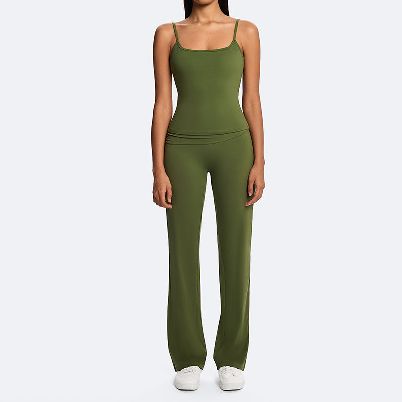 European and american eco-friendly fabric barely-there sports bra high-waisted butt-lifting yoga wide-leg pants casual fitness yoga outfit set