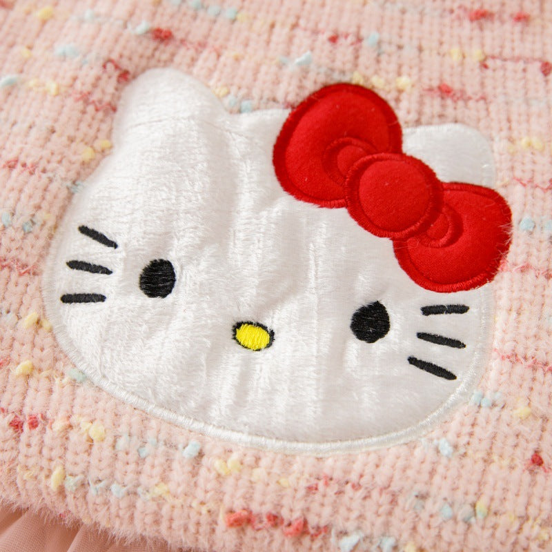 Girls' sweater cute cartoon cat fleece-lined thickened princess dress two-piece set puffy skirt autumn and winter new arrival outfit