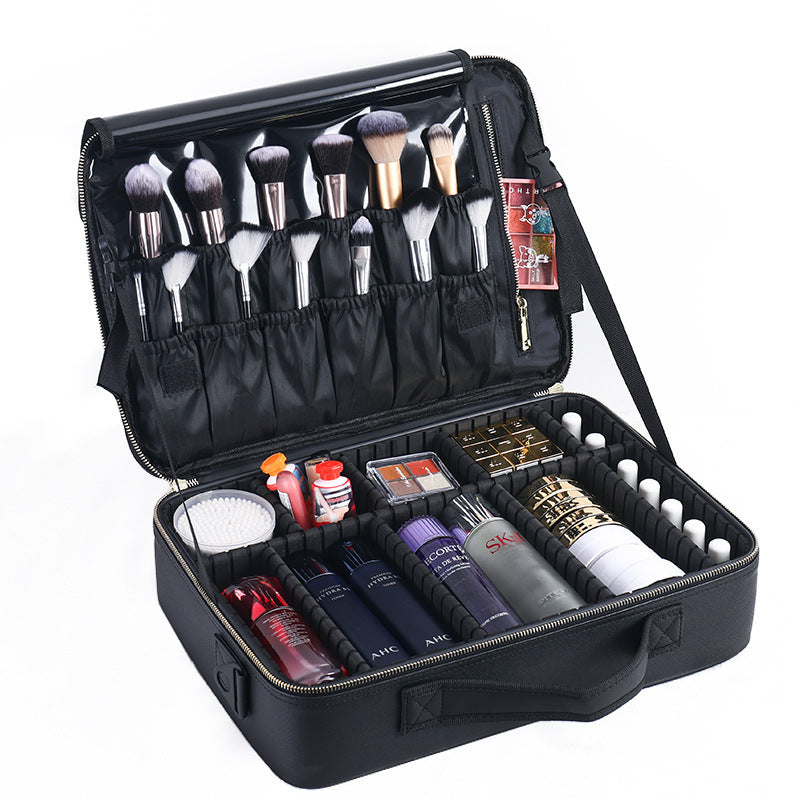 Professional multifunctional baffle PU cosmetic bag, cosmetic storage, double-layer heel makeup, nail embroidery, portable cosmetic case