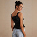 European and american style sweet square neck drawstring ruched camisole top - women's slimming, figure-flattering, ruffle hem, open back top