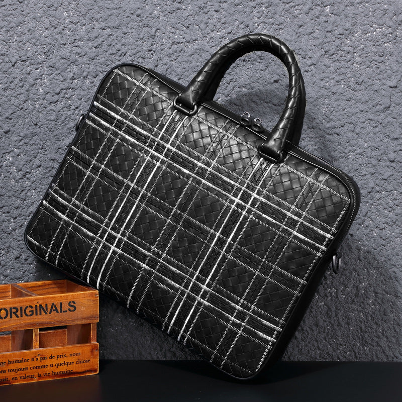 New leather men's bag fashion woven large capacity men's briefcase casual first layer cowhide men's handbag