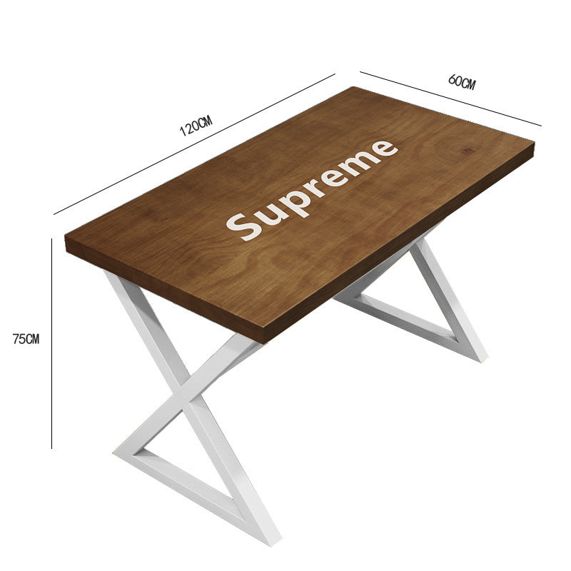 Bar cafe wall commercial wood bar table and chair combination Internet celebrity long wrought iron soft seat back dining table and chair