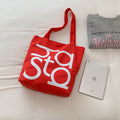 letterprinting nylon tote bag large capacity casualcontrast colorsatchel bag korean style simple canvas bag for women