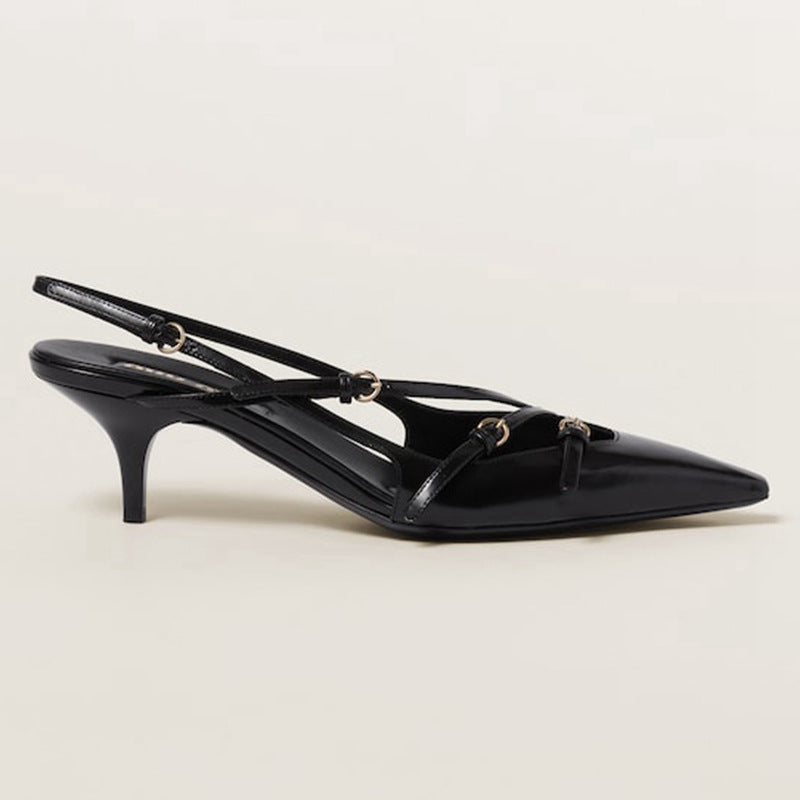 2026 summer european and american style patent leather stiletto peep-toe sandals women's single strap cat heel pointed toe back strap high heels