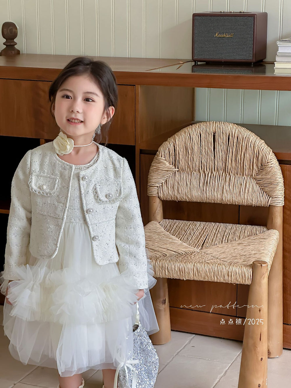 Girls' outfit set:  autumn new arrival - chic chanel-inspired dress with woolen coat and tulle vest dress