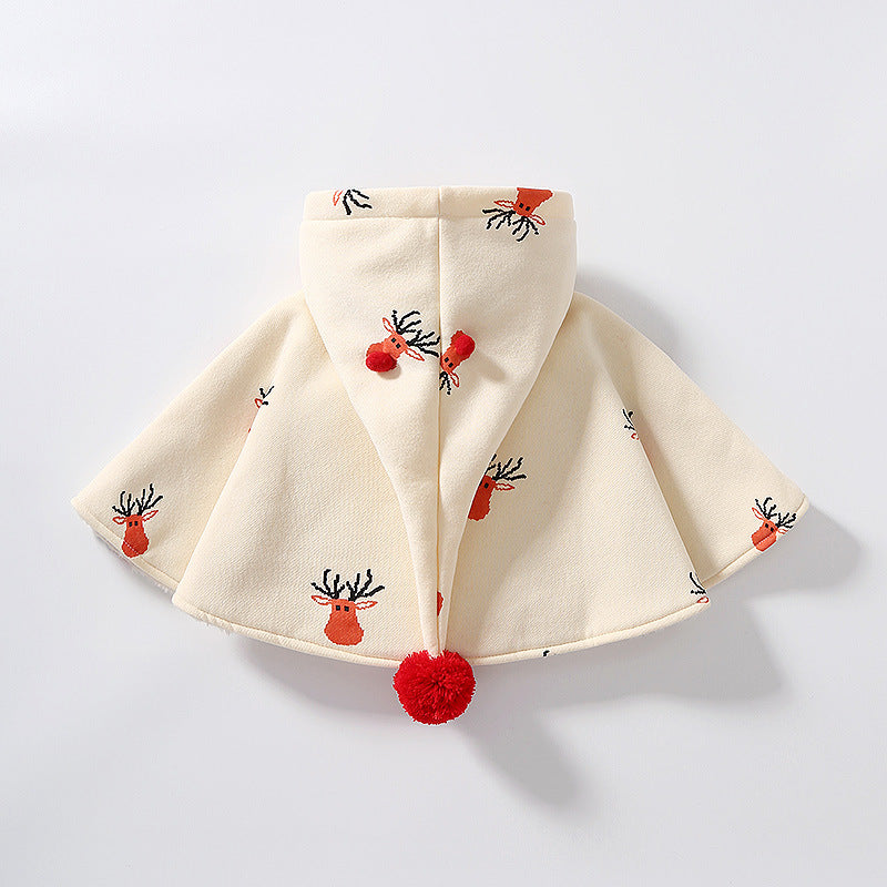 Baby cloak autumn and winterk-style cartoon christmas elk fleece-linedheattechthickenedoutwearkids cape cloak style