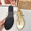 2024 summer new arrivals: gold metallic leather thong sandals - casual, flat, beach-ready slides for women