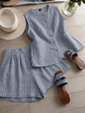 fashion  summer new striped sleeveless top + shorts set - commute & casual two-piece outfit