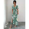 cross-border european and american floral print dress - butterfly sleeve, slit thigh maxi dress