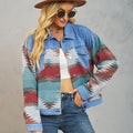 European and american cross-border foreign trade women's clothing  independent station autumn hard-washed color matching denim outwear shorttops
