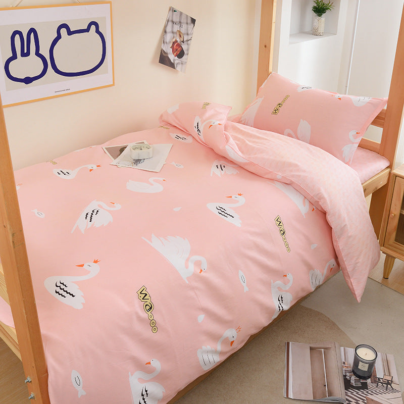 Student dormitory quilt cover three-piece bed sheet pure cotton single bed children's bed quilt cover simple four-season universal 3