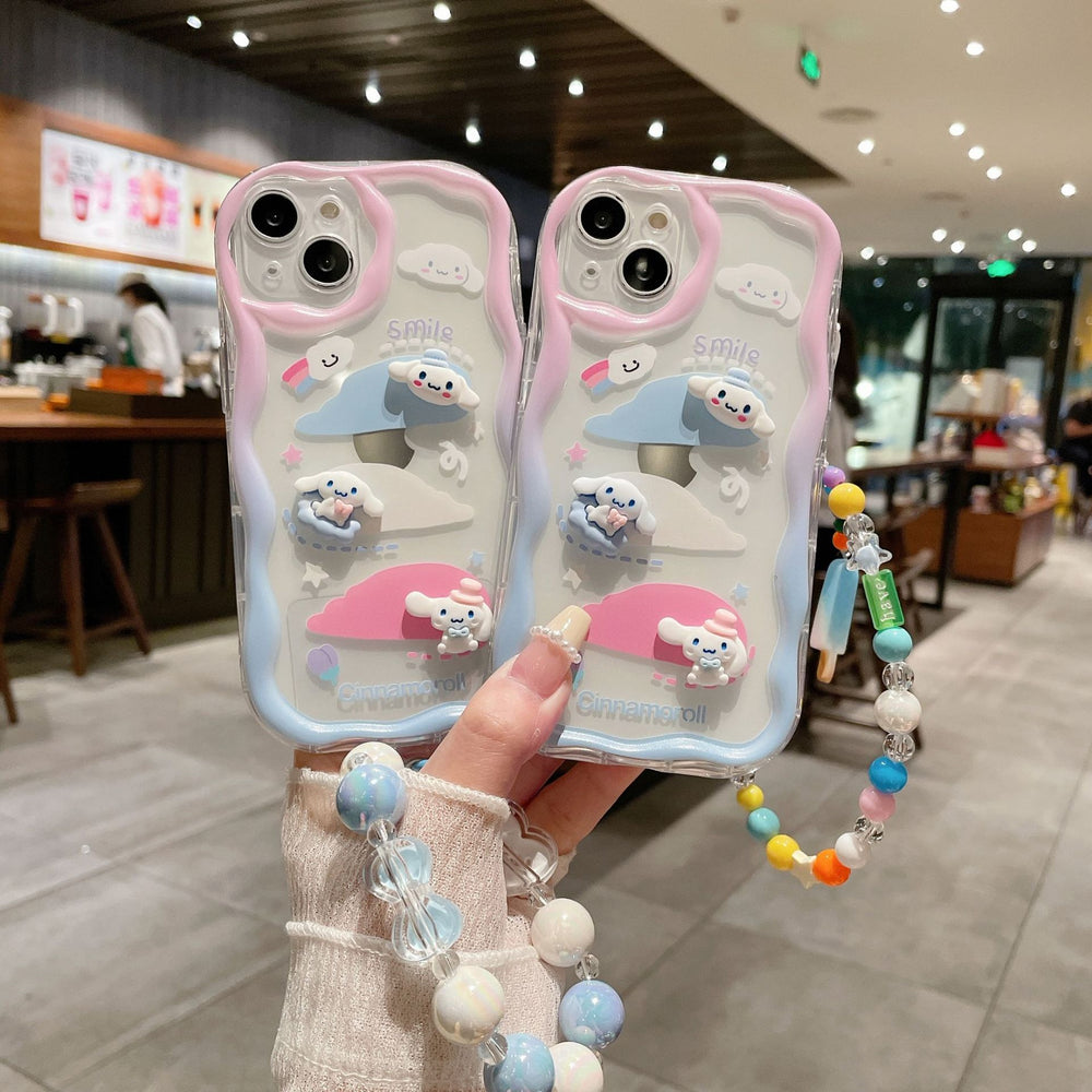 Suitable for apple 16pro stereo wave gradient color cinnamon dog doll mobile phone case iphonex bracelet protective cover