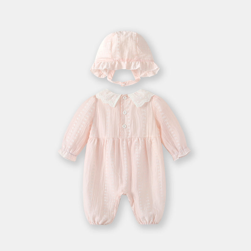 Baby romper autumn outfit chic style for newborn and young female babies, newborn clothes, full month celebration, 100-day celebration, long-sleeved crawling suit