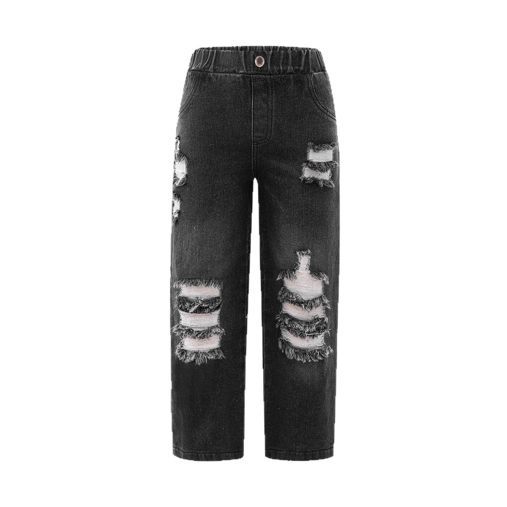Exportgirljeans black distressed ripped pants loosestraight-legloose pants handsome autumkids pants