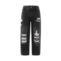 Exportgirljeans black distressed ripped pants loosestraight-legloose pants handsome autumkids pants