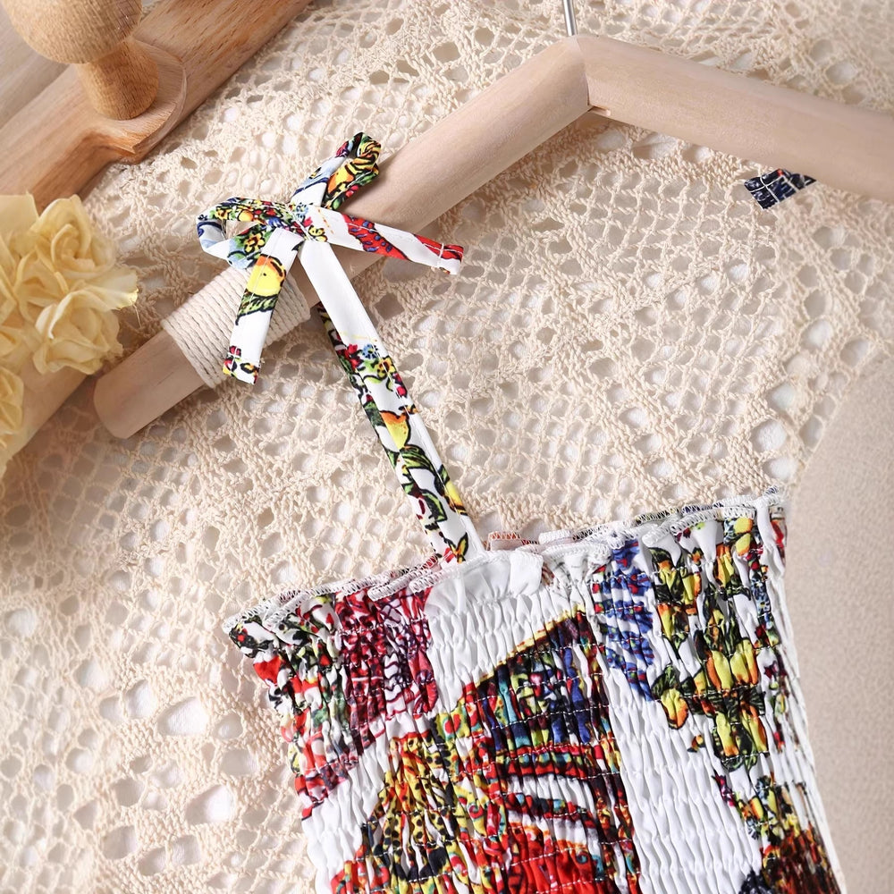 summer new girls' camisole dress with ruffle detail, vintage style, beach vacation dress - wholesale