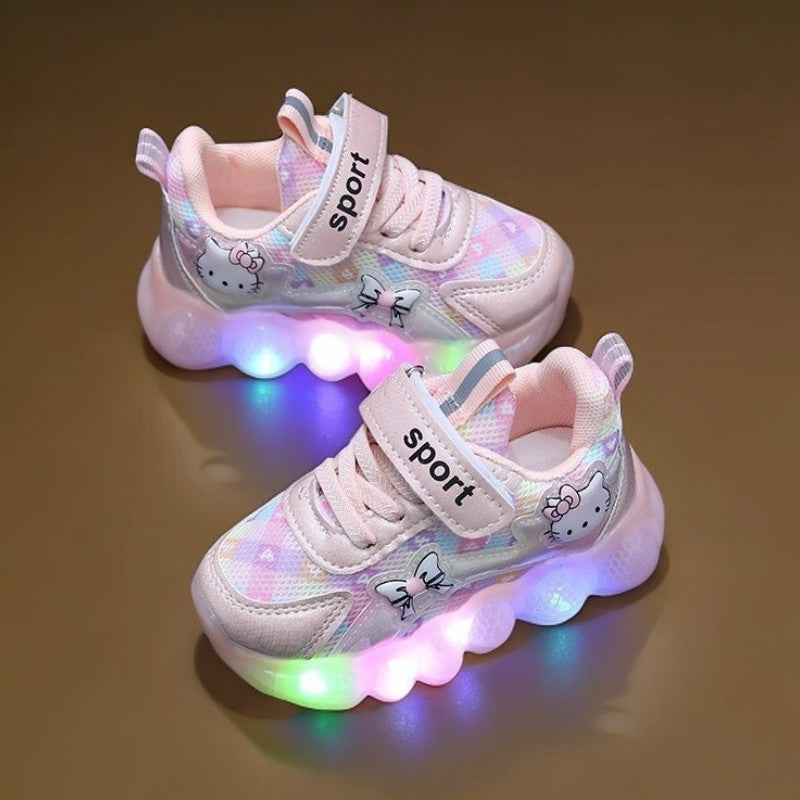 Light-up baby girl shoes, girls' sneakers, soft sole,  spring/autumn new style, mesh, hello kitty, dropshipping available