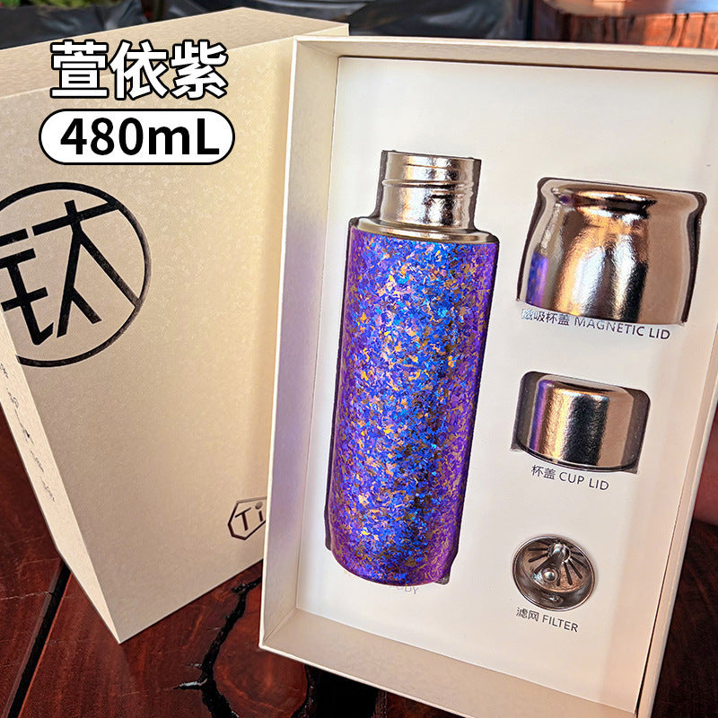 New arrivalclassy pure titanium thermos cup accessible luxury magnetic pure titanium cup high appearance tea water separation gift box titanium cup wholesale