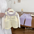 Ready-to-ship korean style girls' outfit:  autumn collection - chic purple camisole with cutout vest and casual flare pants set
