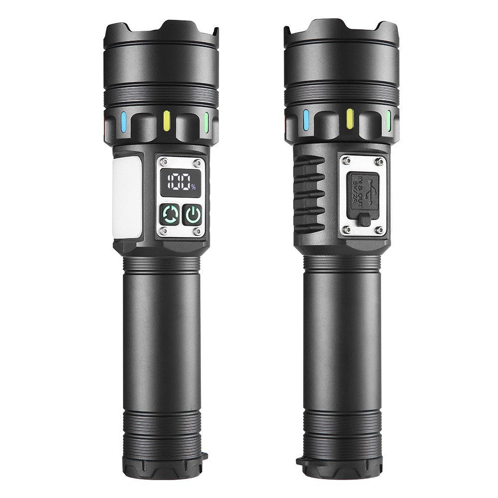 Cross-border new long-range zoom white laser + COB strong light flashlight, multi-function Type-C rechargeable LED flashlight