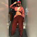 European and american style women's fall  new collection: sweet & fresh turn-down collar long sleeve cropped shirt and high-waisted straight-leg pants two-piece set