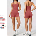 Dfyne style  women's seamless halter neck sleeveless yoga set - workout tank top and shorts set