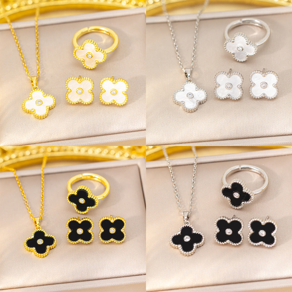 [copper inlaid with zirconium] fashionnew arrival exquisite four-leaf clover bracelet jewelry suitelegant necklace for women four-piece jewelry set