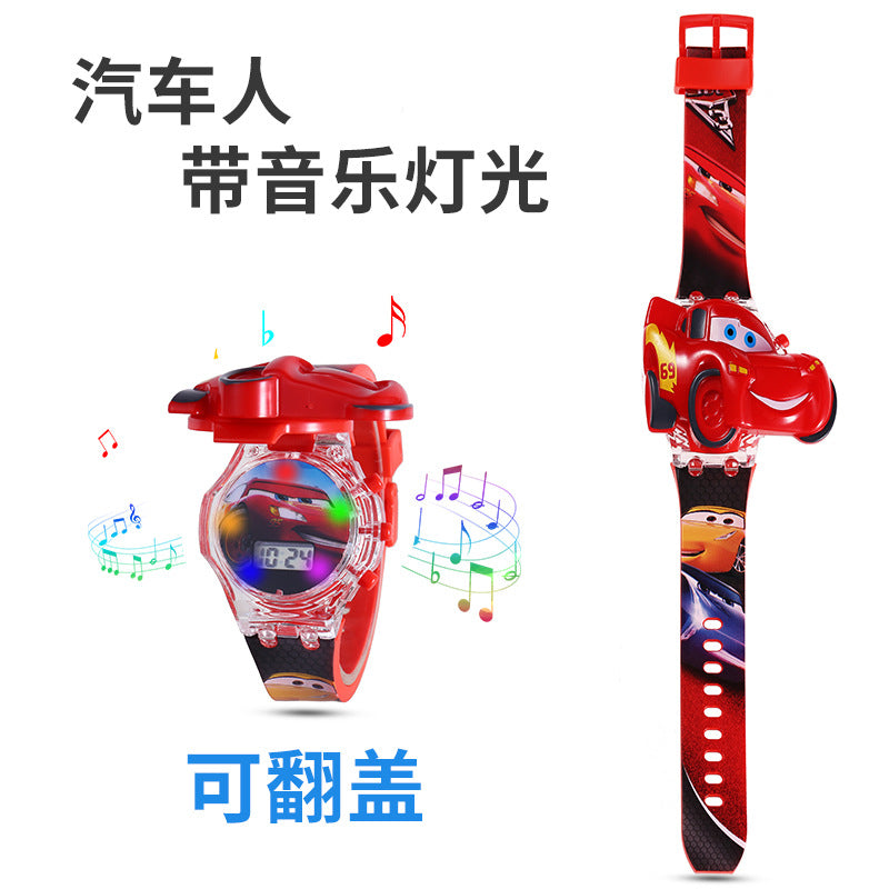 Superhero watch cartoon luminous flip cover elsa princess kuromi electronic birthday gift boy toy watch