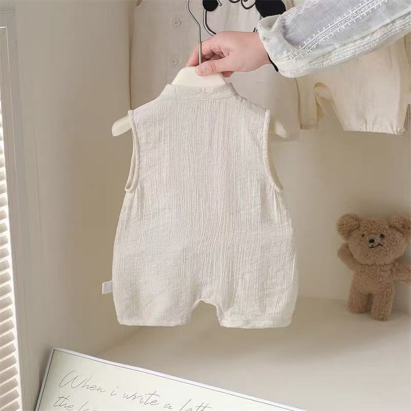 Summernew arrival sleeveless khaki cartoon summer baby clothes baby jumpsuit summer thin front cardigan rompers