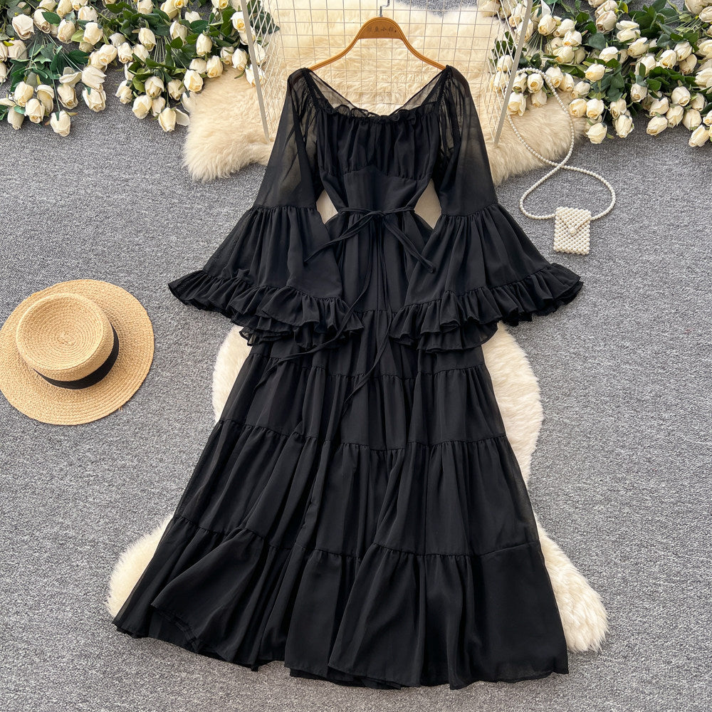 French chic square neck tie-up lantern sleeve dress - spring collection, sweet & sultry, slimming, and elegant maxi dress