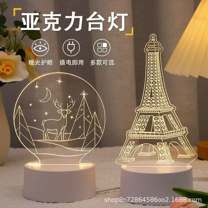 3d night light acrylic children's cartoon logo birthday gift table lamp led ambient light touch control eye protection