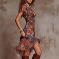 summer new arrivals: women's fashion - cross-border european & american style - elegant printed, cinched-waist, slit dress
