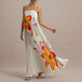 Independent station new arrival cross-border fashionexportprintingtube toploose heavy industry pleated long frenchdress