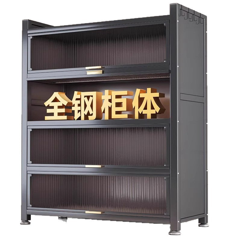 Kitchen thickened carbon steel storage rack floor-standing multi-layer dust-proof storage cabinet microwave oven with door multi-functional storage cabinet