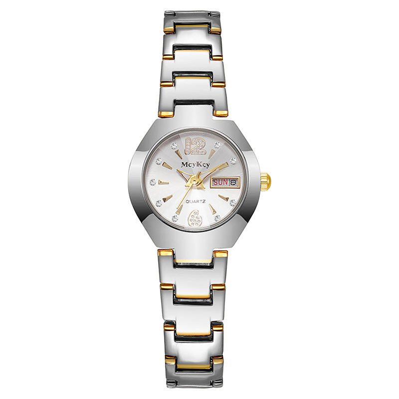 Mcykcy watch tungsten steel men's watch digital round quartz watch quartz gold and silver gold stainless steel