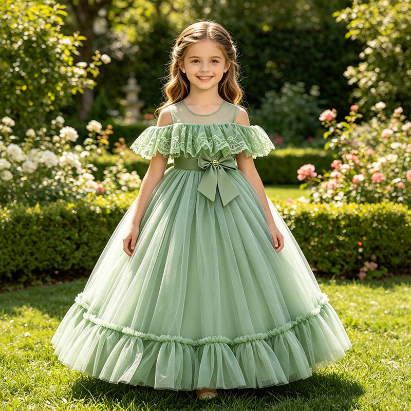 Amazon cross-border girls' dresses wedding dresses off-the-shoulder gowns children's tulle princess dresses piano recital outfits in stock
