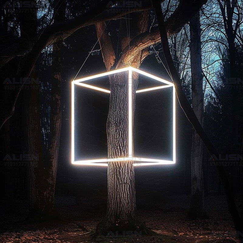 LED hanging tree circle light outdoor luminous ring geometric modeling light strip street lighting hanging tree decorative light