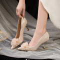 Wine glass and high heels women's 2025 spring new arrival wedding shoes engagement bridal wedding shoes stiletto heel french dinner shoes flats