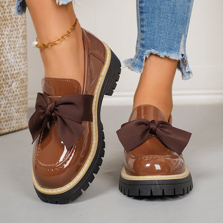 spring new bowknot british style leather shoes women's plus size cross-border export thick-soled loafers wholesale