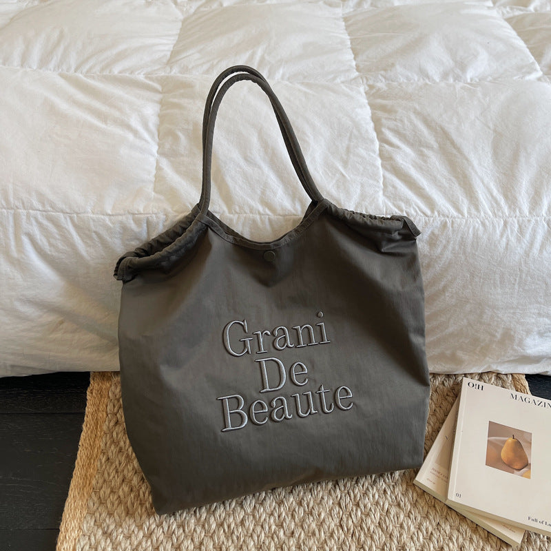 Large capacity practical tote bag women's spring/summer fashionable minimalist embroidered handbag versatile commuter shoulder bag
