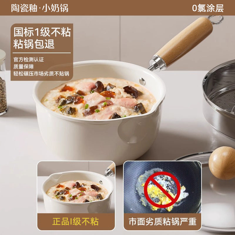 New arrival one-person small milk pot double guide mini soup pot for home instant noodle pot neutral stove small cooking pot wholesale